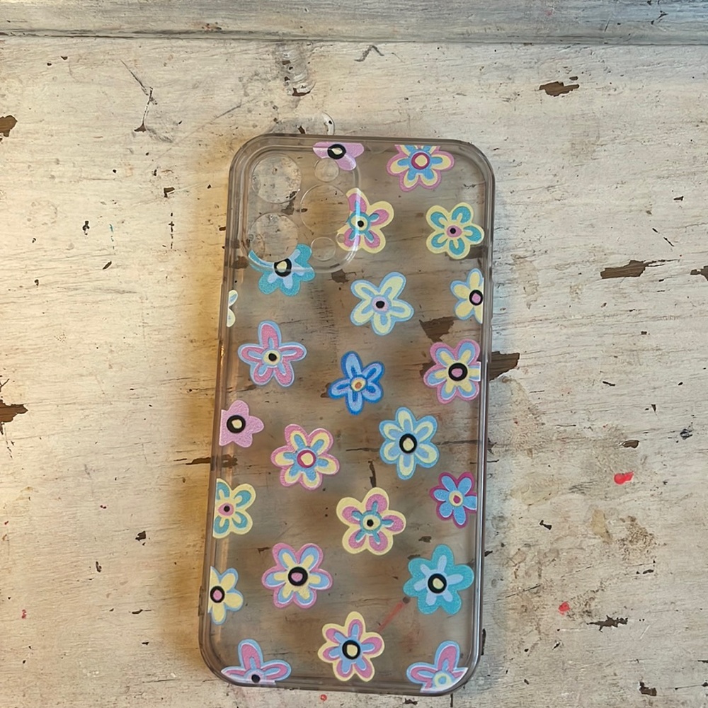 iPhone 12 pro max clear phone case with flowers on it